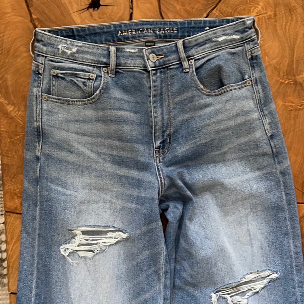 American Eagle Wide Leg Distressed Stretch Denim Jeans